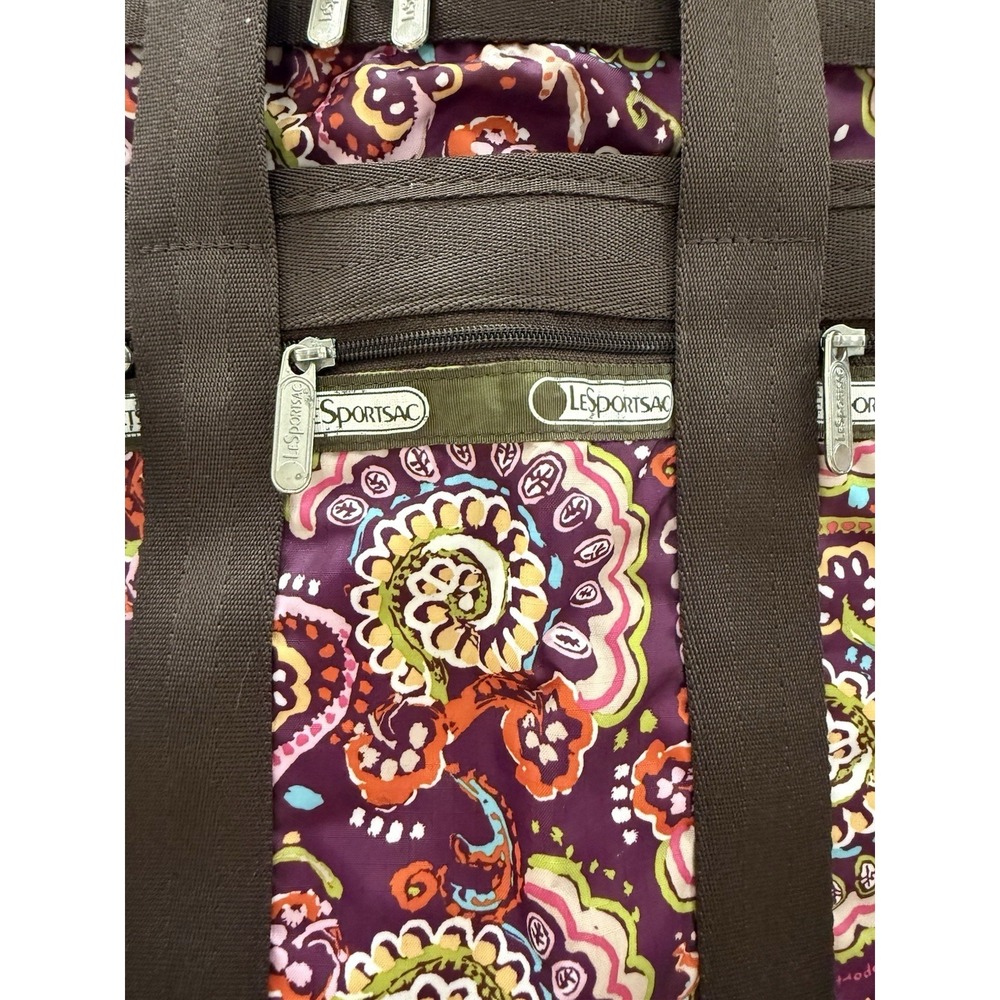 LeSportsac Tote Bag Large Travel Purse Floral Brown Red Multicolor 16"x14" - Picture 2 of 10